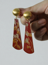 Hand-Painted Lacquer Crimson Gilded Earrings